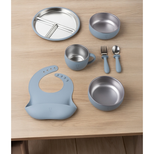 Premium 7-Piece Silicone & Stainless Steel Kids Dinnerware Set | Feeding Set