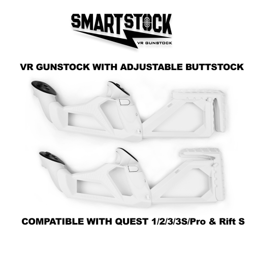 SMARTstock VR Gunstock for Quest 1/2/3/3S/Pro/Rift S - Lightweight Compact Adjustable Design with Quick Reloading & Controller Tracking Accuracy -