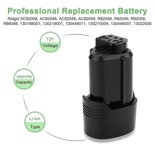 DR. BATTERY 12V Ridgid Cordless Power Tools Battery for R82007 AC82008 R82009 R82048 AC82048 R82049 AC82049 R82059 AC82059 R86048 130188001 130219001