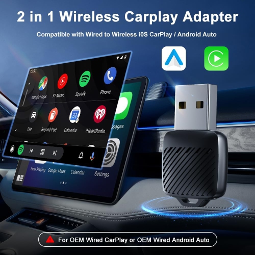 Adaptateur CarPlay sans fil,CarPlay avec fil vers sans fil,Adaptateur mini USB et USB-C,Adaptateur CarPlay avec fil à sans fil,Adaptateur intelligent