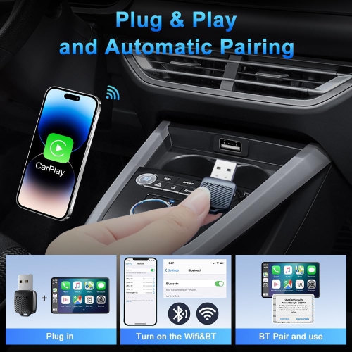 Adaptateur CarPlay sans fil,CarPlay avec fil vers sans fil,Adaptateur mini USB et USB-C,Adaptateur CarPlay avec fil à sans fil,Adaptateur intelligent