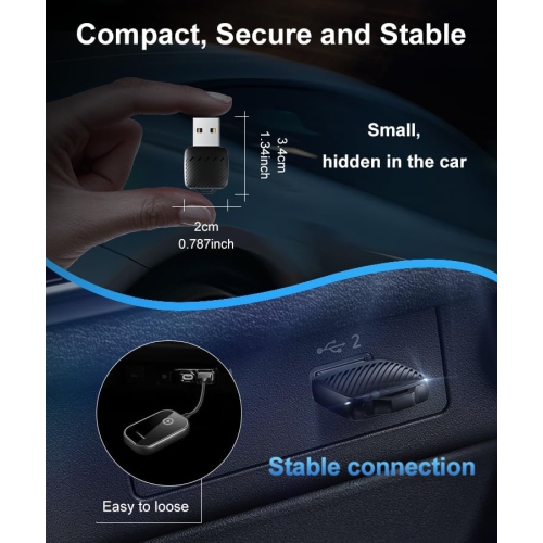 Adaptateur CarPlay sans fil,CarPlay avec fil vers sans fil,Adaptateur mini USB et USB-C,Adaptateur CarPlay avec fil à sans fil,Adaptateur intelligent
