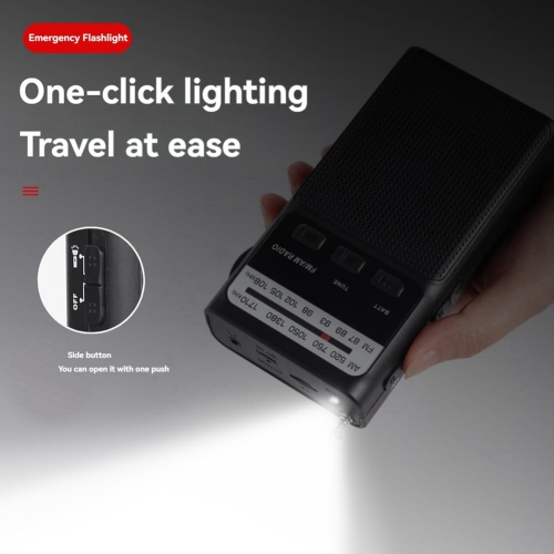 Mini Pocket FM AM Radio Portable Rechargeable Radios with LED Flashlight Support 3.5mm Headphone TF Card