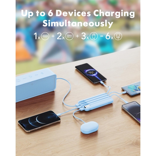 Câbles intégrés, chargeur portable avec câbles, bloc-piles de voyage Slim 10000&nbsp;mAh 6 sorties 3 entrées 3&nbsp;A Recharge rapide pour Samsung