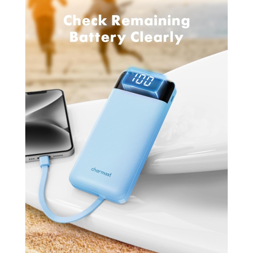 Câbles intégrés, chargeur portable avec câbles, bloc-piles de voyage Slim 10000&nbsp;mAh 6 sorties 3 entrées 3&nbsp;A Recharge rapide pour Samsung