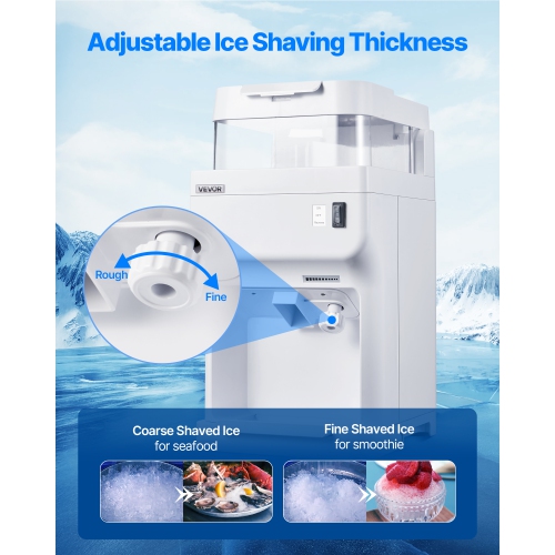 VEVOR Commercial Ice Shaver Crusher, 220lbs Per Hour Electric Snow Cone Maker with 8L Ice Cube Box, 350W 1500RPM Tabletop Shaved Ice Machine for Home