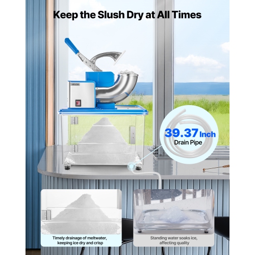 VEVOR 2000RPM Commercial Ice Crusher 661LBS/H, 350W Electric Snow Cone Machine with 4 Blades, Stainless Steel Shaved Ice Machine with 11 Gal