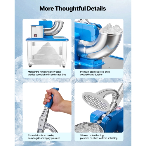 VEVOR 2000RPM Commercial Ice Crusher 661LBS/H, 350W Electric Snow Cone Machine with 4 Blades, Stainless Steel Shaved Ice Machine with 11 Gal