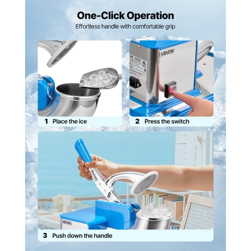 VEVOR 2000RPM Commercial Ice Crusher 661LBS/H, 350W Electric Snow Cone Machine with 4 Blades, Stainless Steel Shaved Ice Machine with 11 Gal