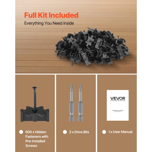 VEVOR 600PCS Hidden Deck Fasteners for Composite Decking Board, Universal Composite T Clips & Plastic Hidden Fasteners with Metal Screws,Clips Works