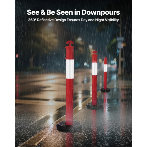 VEVOR 2 Pack 48 inches Traffic Delineator Posts, Traffic Safety Cones with Fillable Base and Reflective Strips, Heavy Duty Delineator Posts for