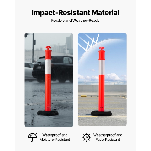 VEVOR 2 Pack 48 inches Traffic Delineator Posts, Traffic Safety Cones with Fillable Base and Reflective Strips, Heavy Duty Delineator Posts for