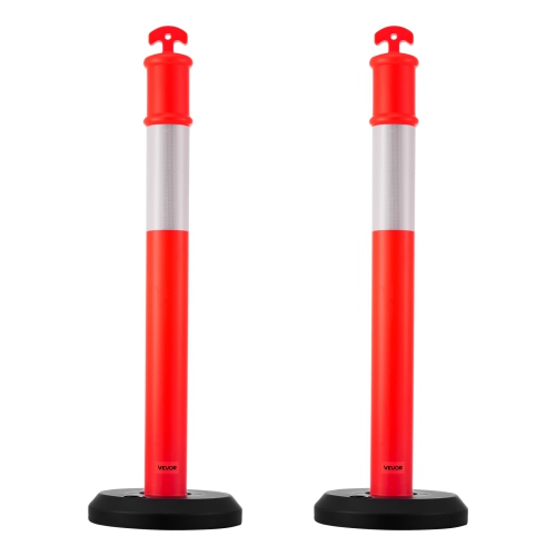 VEVOR 2 Pack 48 inches Traffic Delineator Posts, Traffic Safety Cones with Fillable Base and Reflective Strips, Heavy Duty Delineator Posts for