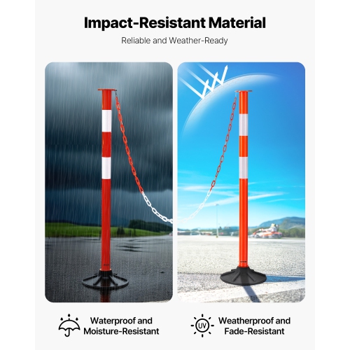 VEVOR 2 Pack Traffic Delineator Posts, 34 in Traffic Safety Cones with Weighted Base, Reflective Strips and Chain, Heavy Duty Delineator Posts for
