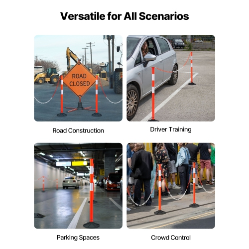 VEVOR 2 Pack Traffic Delineator Posts, 34 in Traffic Safety Cones with Weighted Base, Reflective Strips and Chain, Heavy Duty Delineator Posts for