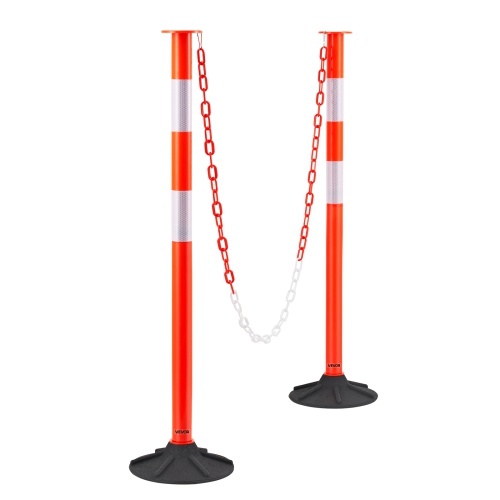 VEVOR 2 Pack Traffic Delineator Posts, 34 in Traffic Safety Cones with Weighted Base, Reflective Strips and Chain, Heavy Duty Delineator Posts for