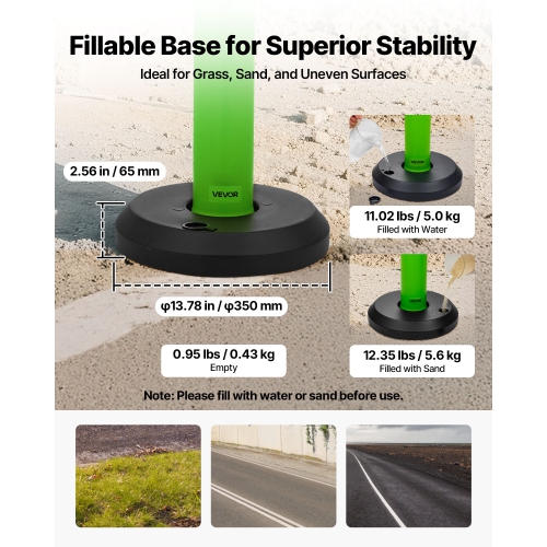 VEVOR 3 Pack Traffic Delineator Posts, 48 inches Traffic Safety Cones with Fillable Base and Reflective Strips, Heavy Duty Delineator Posts for