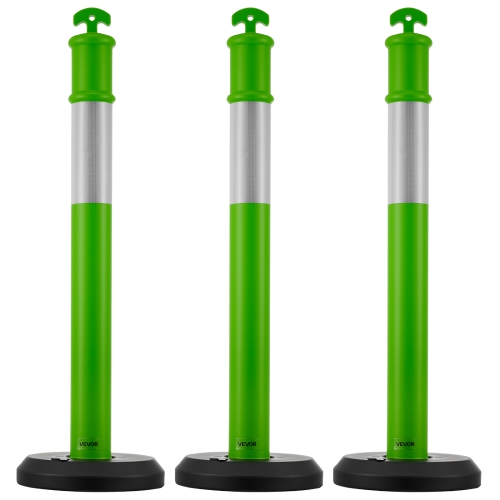 VEVOR 3 Pack Traffic Delineator Posts, 48 inches Traffic Safety Cones with Fillable Base and Reflective Strips, Heavy Duty Delineator Posts for