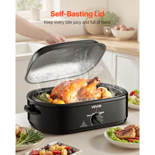 VEVOR Roaster Oven, 18QT Fast-Cooking Turkey Roaster, 150-450℉ Adjustable Temperature Turkey Oven with Self-Basting Lid, Removable Pan and Rack,