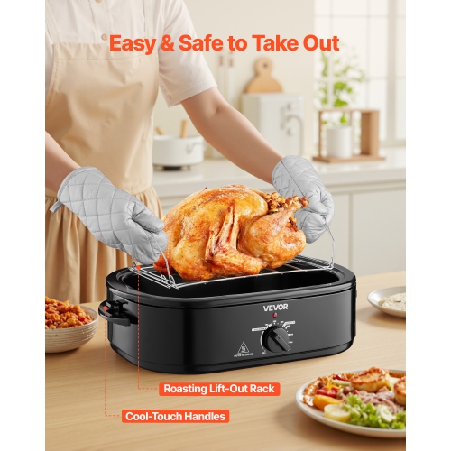 VEVOR Roaster Oven, 18QT Fast-Cooking Turkey Roaster, 150-450℉ Adjustable Temperature Turkey Oven with Self-Basting Lid, Removable Pan and Rack,