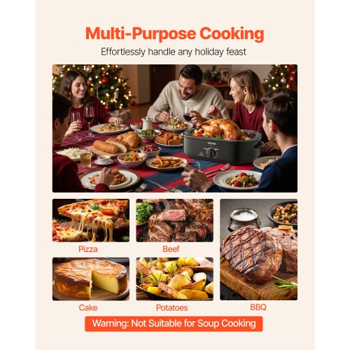 VEVOR Roaster Oven, 18QT Fast-Cooking Turkey Roaster, 150-450℉ Adjustable Temperature Turkey Oven with Self-Basting Lid, Removable Pan and Rack,