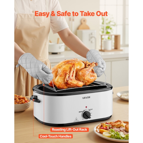 VEVOR Roaster Oven, 26QT Electric Roasting Pan, 150-450℉ Adjustable Temperature Fast-Cooking Turkey Roaster with Cool-Touch Handle, Visible