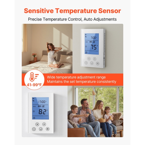 VEVOR 7-Day Programmable Thermostat, Home Thermostats for Radiant Underfloor Heating Cable,Heat Pump, Built-in GFCI & Sensitive Sensor, LED Screen
