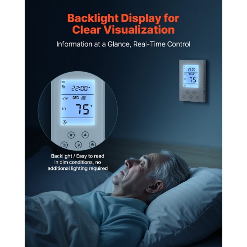 VEVOR 7-Day Programmable Thermostat, Home Thermostats for Radiant Underfloor Heating Cable,Heat Pump, Built-in GFCI & Sensitive Sensor, LED Screen