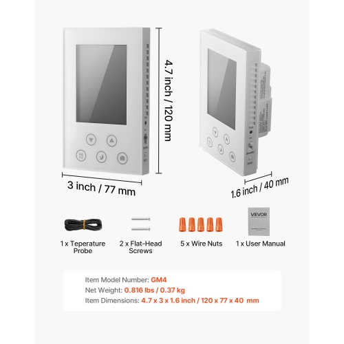 VEVOR 7-Day Programmable Thermostat, Home Thermostats for Radiant Underfloor Heating Cable,Heat Pump, Built-in GFCI & Sensitive Sensor, LED Screen