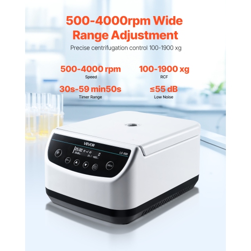 VEVOR 500-4000rpm Centrifuge Machine, 100-1900xg RCF Electric Laboratory Centrifuge Machine with 1 Rotor for 2/5/10/15ml Tube Capacity, Low Speed