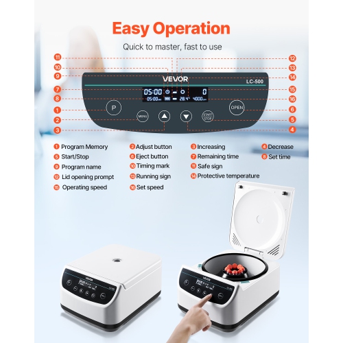 VEVOR 500-4000rpm Centrifuge Machine, 100-1900xg RCF Electric Laboratory Centrifuge Machine with 1 Rotor for 2/5/10/15ml Tube Capacity, Low Speed