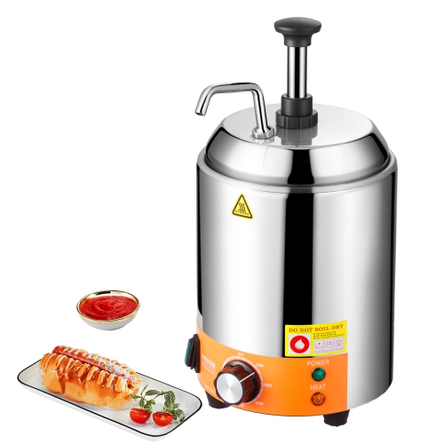 VEVOR Electric Cheese Dispenser with Pump, 2.4L Commercial Hot Fudge Warmer, Stainless Steel Pump Dispenser, 86-230℉ Temp Adjustable Nacho Cheese