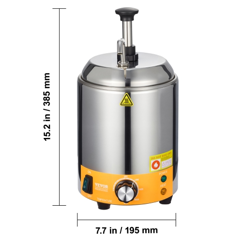 VEVOR Electric Cheese Dispenser with Pump, 2.4L Commercial Hot Fudge Warmer, Stainless Steel Pump Dispenser, 86-230℉ Temp Adjustable Nacho Cheese