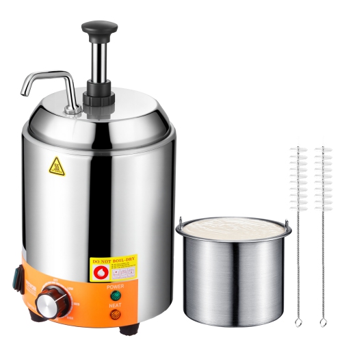 VEVOR Electric Cheese Dispenser with Pump, 2.4L Commercial Hot Fudge Warmer, Stainless Steel Pump Dispenser, 86-230℉ Temp Adjustable Nacho Cheese