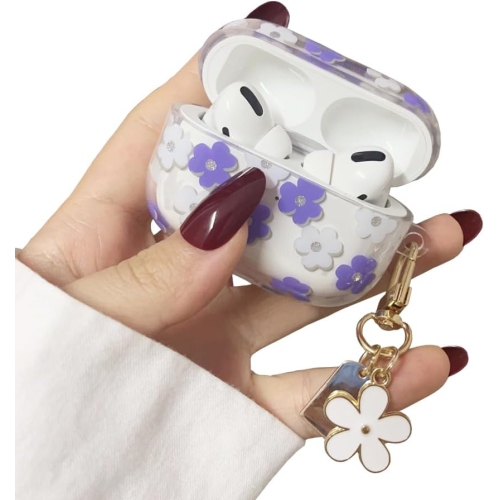 CHSSHA00  Airpod Pro 2 Case \w Keychain, Cute Cartoon Flower Pattern Design \w Floral Keychain, Soft Tpu Shockproof Protective Case for Airpod Pro 2 -