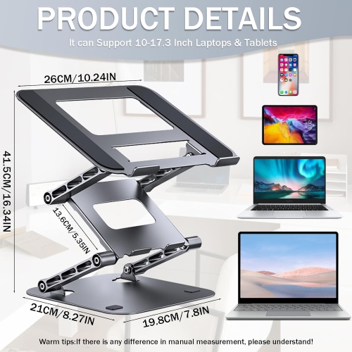Three-layer Height-enhancing Laptop Stand, Adjustable Laptop Stand, Portable Laptop Riser, Stable Metal Holder for Desk Foldable, Ergonomic Computer