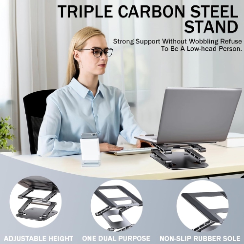 Three-layer Height-enhancing Laptop Stand, Adjustable Laptop Stand, Portable Laptop Riser, Stable Metal Holder for Desk Foldable, Ergonomic Computer