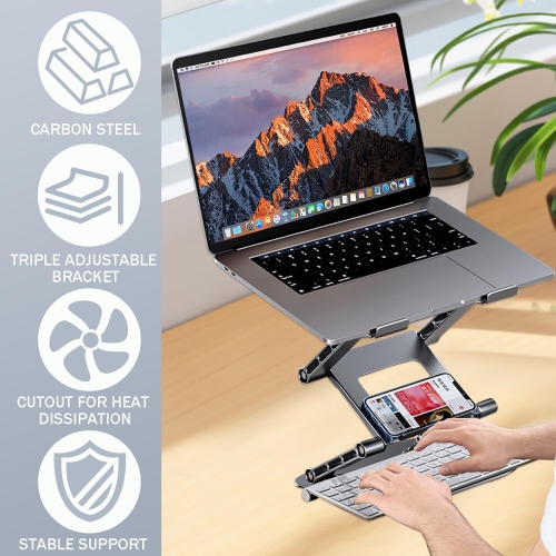 Three-layer Height-enhancing Laptop Stand, Adjustable Laptop Stand, Portable Laptop Riser, Stable Metal Holder for Desk Foldable, Ergonomic Computer