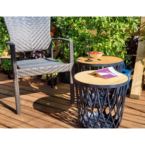 PRISP Timballa Storage Basket Table - Round Coffee Table, Side Table, End Table with Bamboo Lid, for Living Room, Bedroom, Patio & Balcony Decor