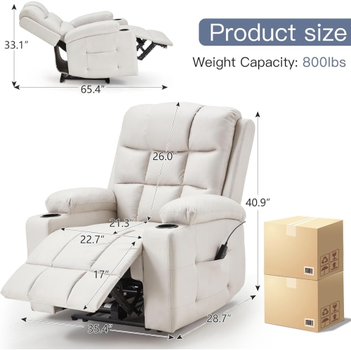 Fauteuil inclinable électrique pour chambre de bébé AECOJOY avec accoudoirs larges, fauteuil inclinable électrique avec appuie-tête, porte-gobelets,