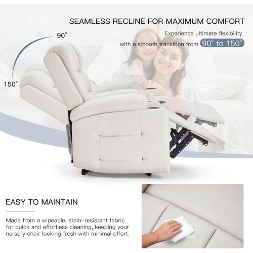 Fauteuil inclinable électrique pour chambre de bébé AECOJOY avec accoudoirs larges, fauteuil inclinable électrique avec appuie-tête, porte-gobelets,