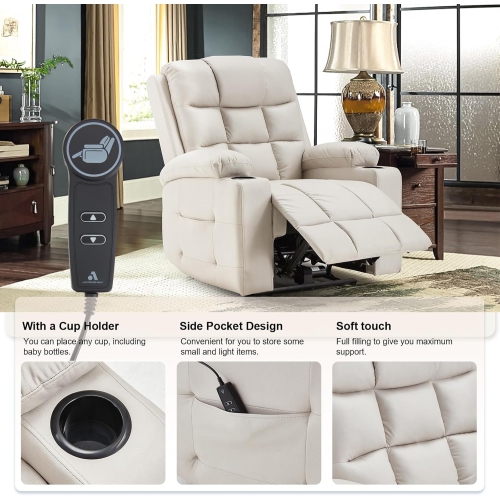 Fauteuil inclinable électrique pour chambre de bébé AECOJOY avec accoudoirs larges, fauteuil inclinable électrique avec appuie-tête, porte-gobelets,