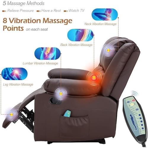 Causeuse inclinable AECOJOY avec fonction massage et chaleur, causeuse inclinable moderne 2 places avec pochettes latérales, brun