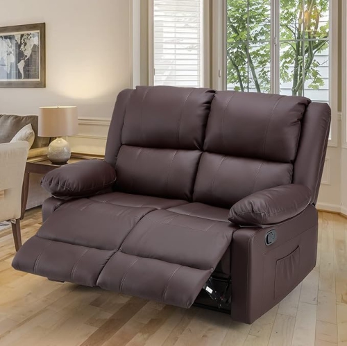 Causeuse inclinable AECOJOY avec fonction massage et chaleur, causeuse inclinable moderne 2 places avec pochettes latérales, brun