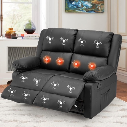 Causeuse inclinable AECOJOY avec fonction massage et chaleur, causeuse inclinable moderne 2 places avec pochettes latérales, noir