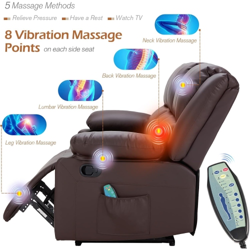 Causeuse inclinable AECOJOY avec fonction massage et chaleur, causeuse inclinable moderne 3 places avec pochettes latérales, brun