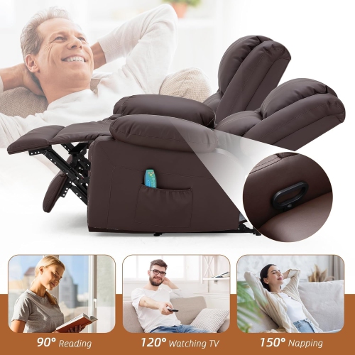 Causeuse inclinable AECOJOY avec fonction massage et chaleur, causeuse inclinable moderne 3 places avec pochettes latérales, brun