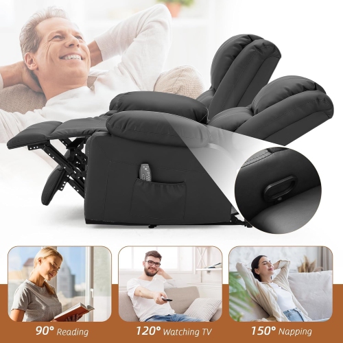 Causeuse inclinable AECOJOY avec fonction massage et chaleur, causeuse inclinable moderne 3 places avec pochettes latérales, noir