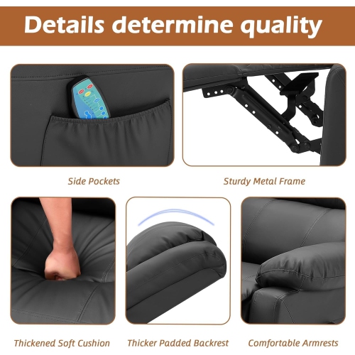 Causeuse inclinable AECOJOY avec fonction massage et chaleur, causeuse inclinable moderne 3 places avec pochettes latérales, noir