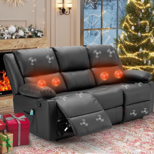 Causeuse inclinable AECOJOY avec fonction massage et chaleur, causeuse inclinable moderne 3 places avec pochettes latérales, noir